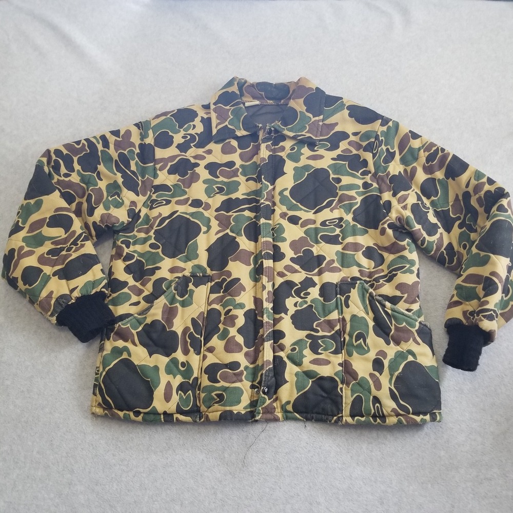 VTG Duck Camo Jacket Mens L  Wear Talon Zipper 80s Chore Barn Outdoor Hunting